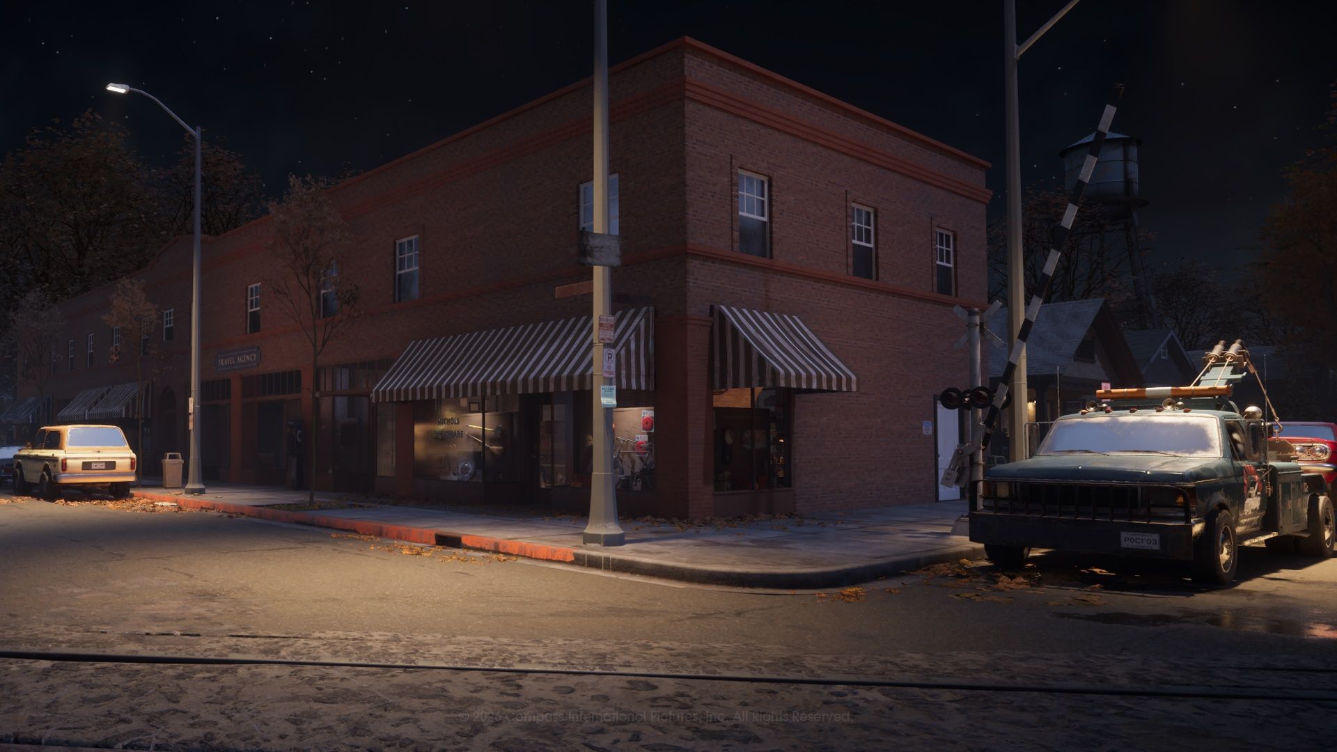 Haddonfield Town Center street and rail at night